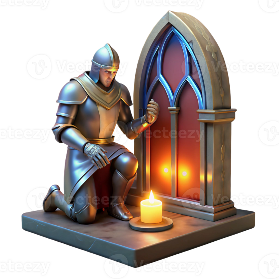 serene creative A Noble Knight in Shining Armor Kneeling high resolution png