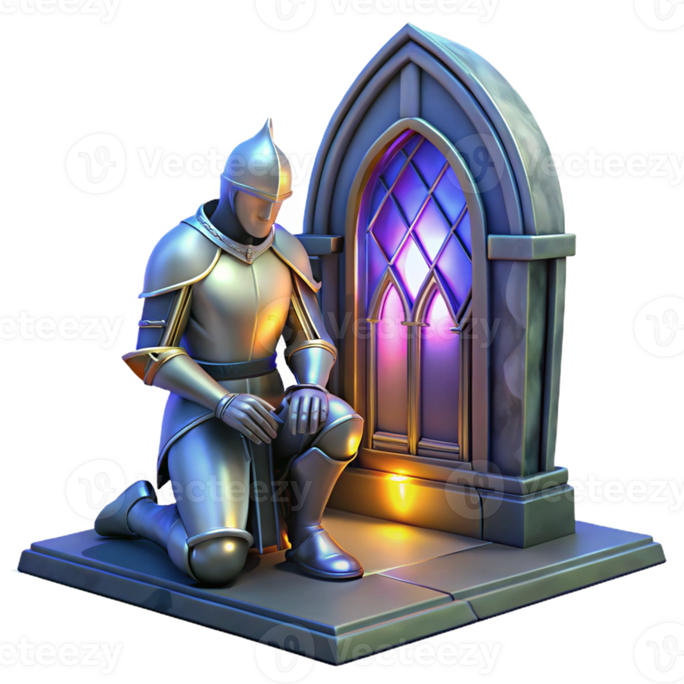 dramatic minimalist A Noble Knight in Shining Armor Kneeling genuine png