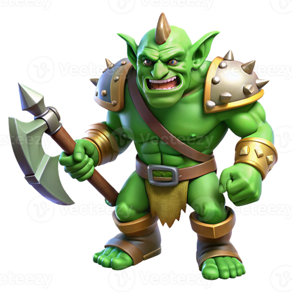 vibrant traditional A Fierce Orc Warrior with Green Skin and high quality png