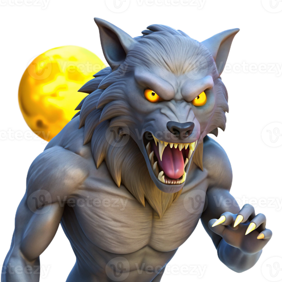 dramatic minimalist elegant artistic A Fierce Werewolf with Glowing Yellow Eyes professional premium png