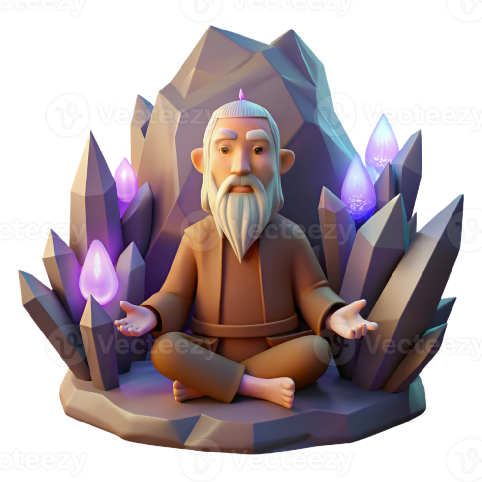 serene abstract dramatic modern A Wise Old Hermit Meditating in a Mountain high quality premium png