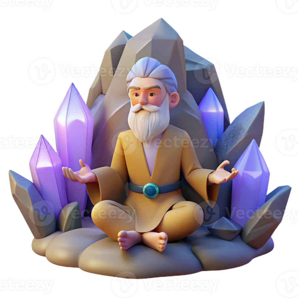 magnificent creative impressive contemporary A Wise Old Hermit Meditating in a Mountain original premium png