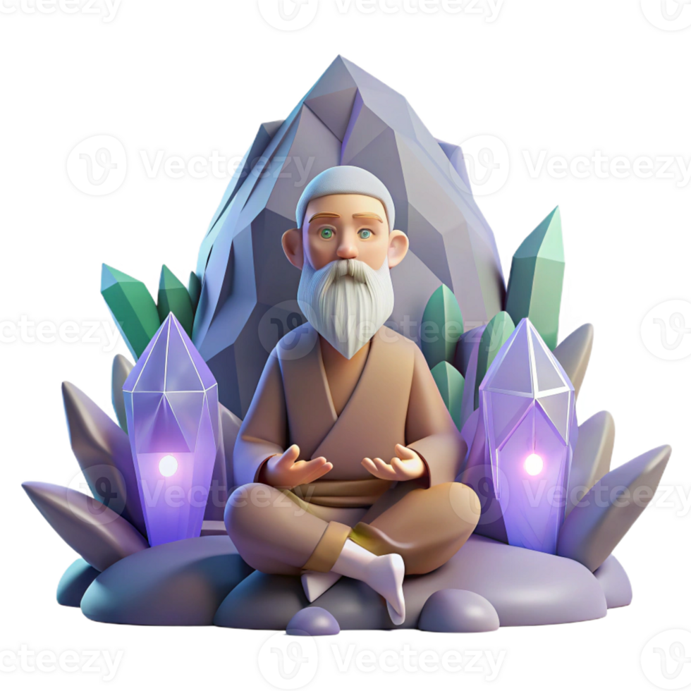 extraordinary vintage magnificent rustic A Wise Old Hermit Meditating in a Mountain high quality high quality png