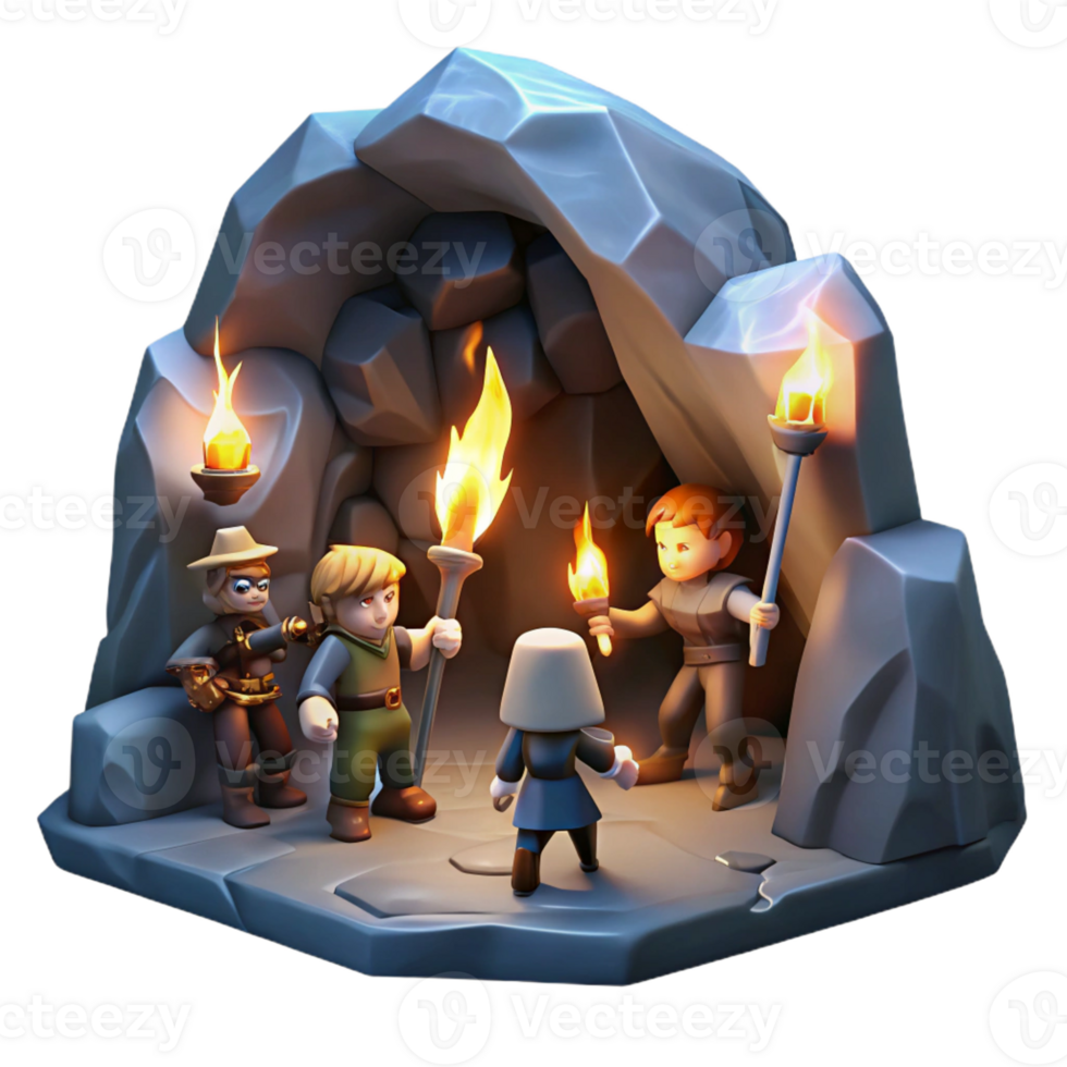 stunning contemporary magnificent classic A Group of Adventurers Exploring a Dark professional high resolution png