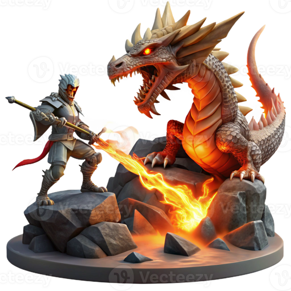 impressive classic magnificent artistic A Brave Knight Battling a Fire Breathing exclusive professional png