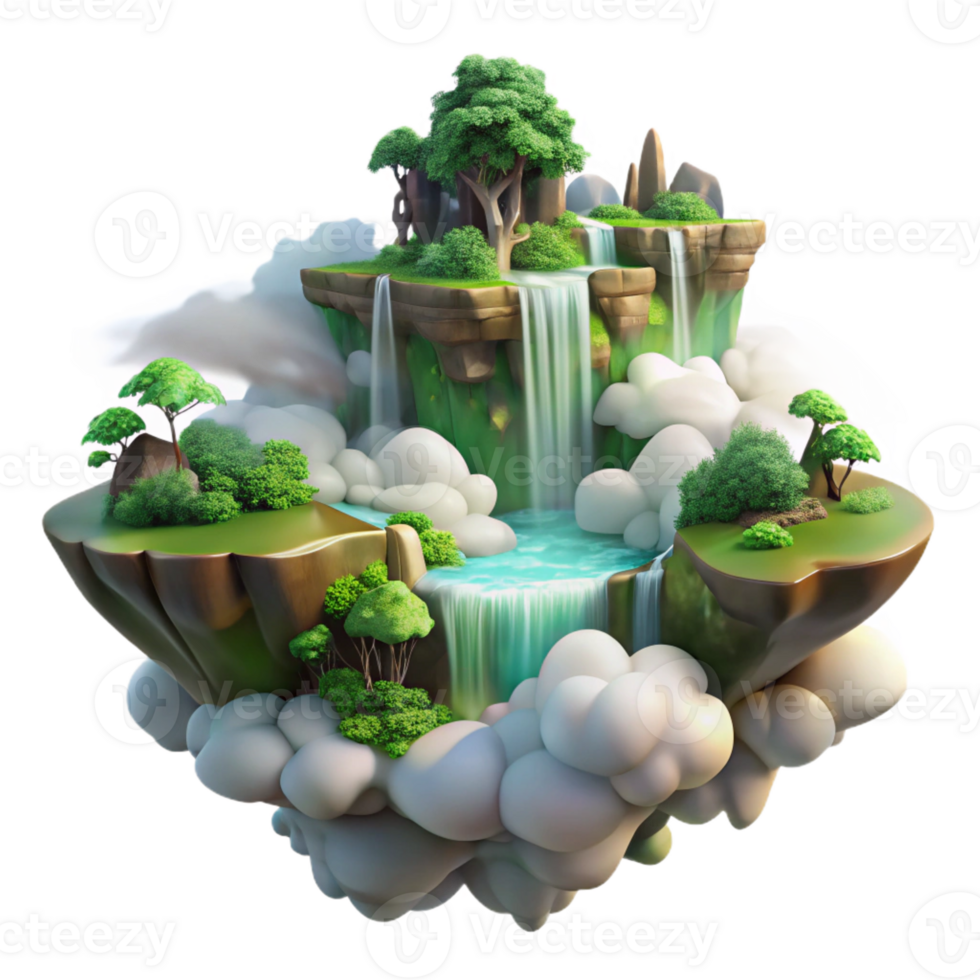 wonderful contemporary wonderful minimalist A Magical Floating Island with Waterfalls detailed 4K png