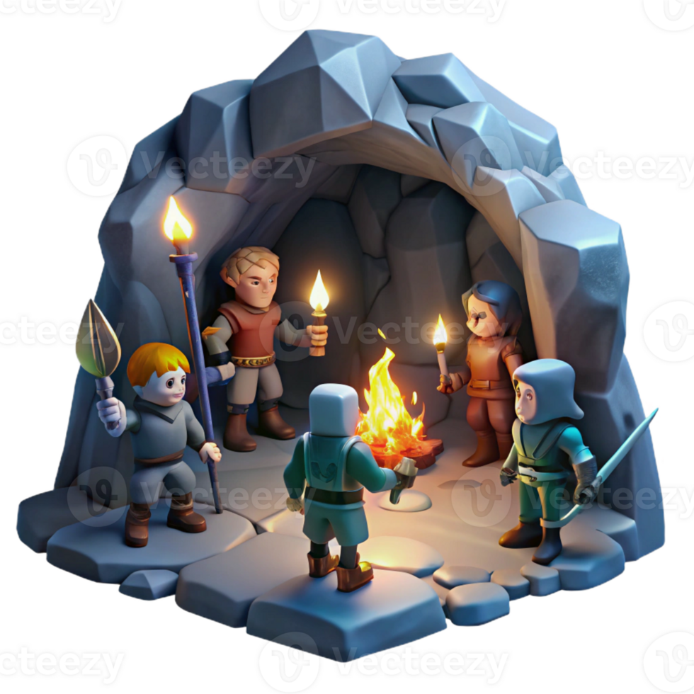 impressive creative elegant artistic A Group of Adventurers Exploring a Dark original original png