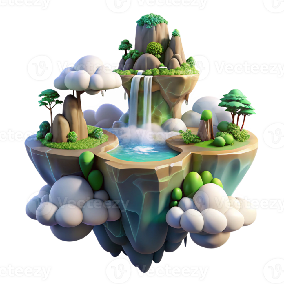 dramatic abstract beautiful minimalist A Magical Floating Island with Waterfalls premium original png