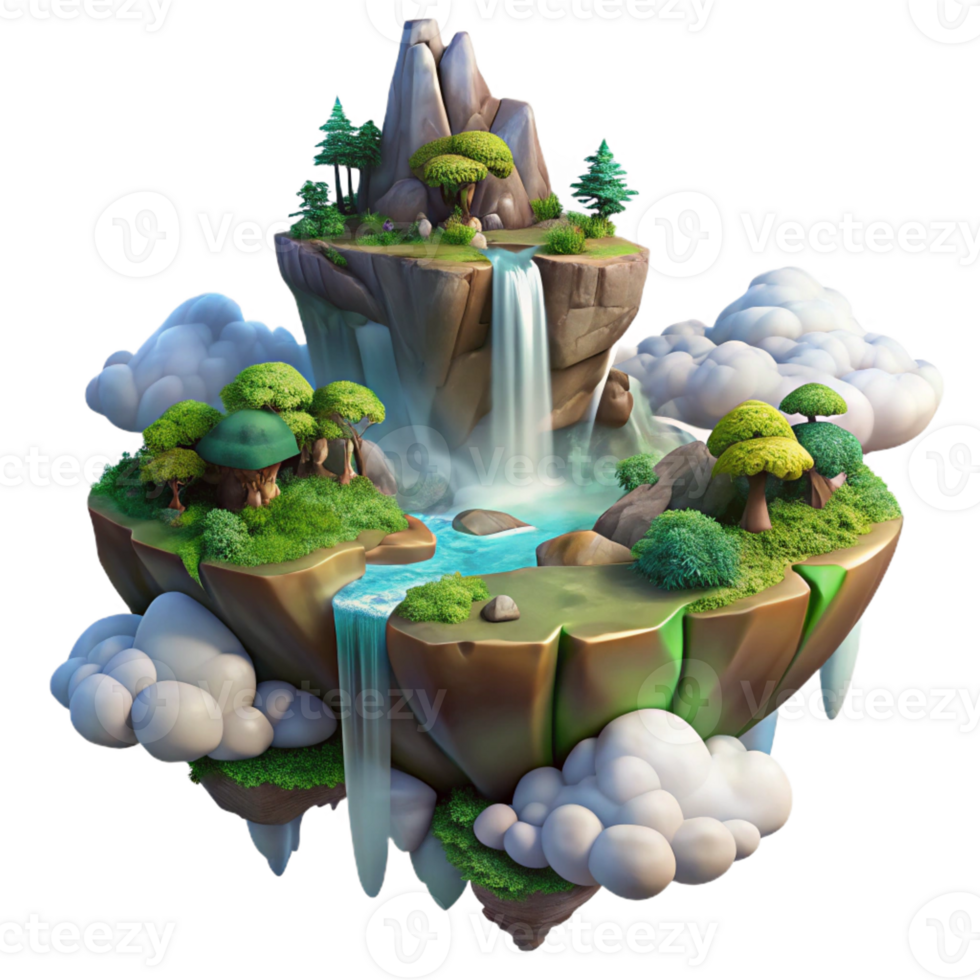elegant artistic magnificent artistic A Magical Floating Island with Waterfalls original high quality png