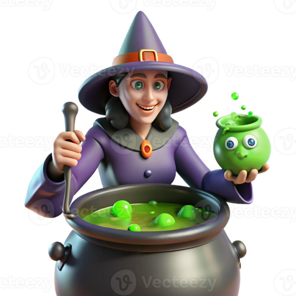serene creative dramatic contemporary A Powerful Witch Brewing a Potion in a authentic detailed png