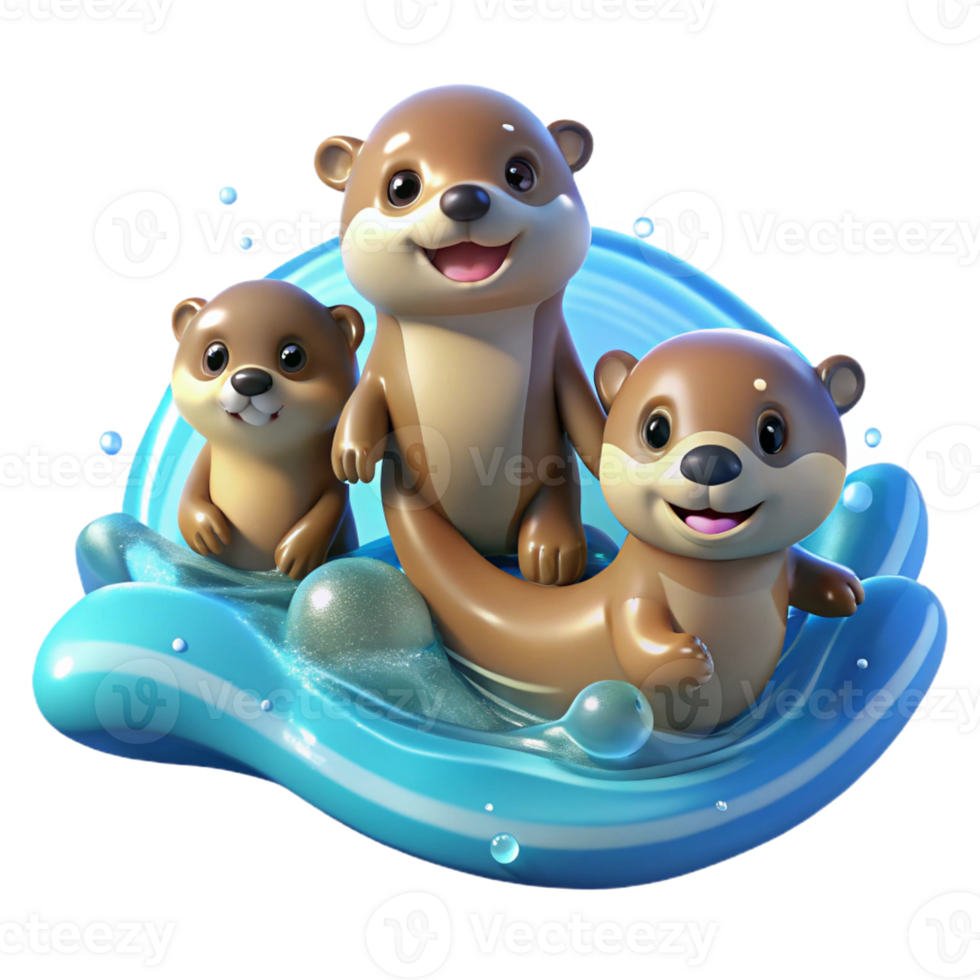 wonderful traditional A Playful Family of Otters Frolicking in authentic png