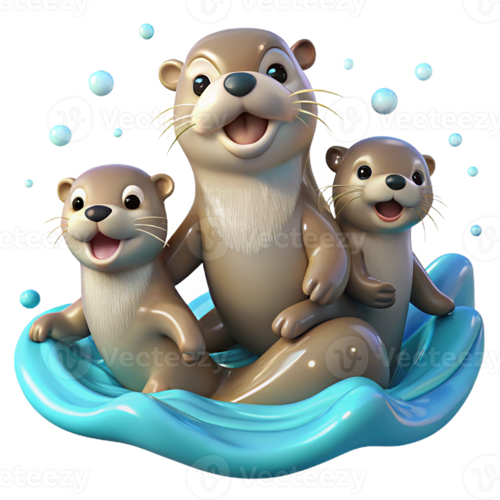 magnificent minimalist A Playful Family of Otters Frolicking in detailed png