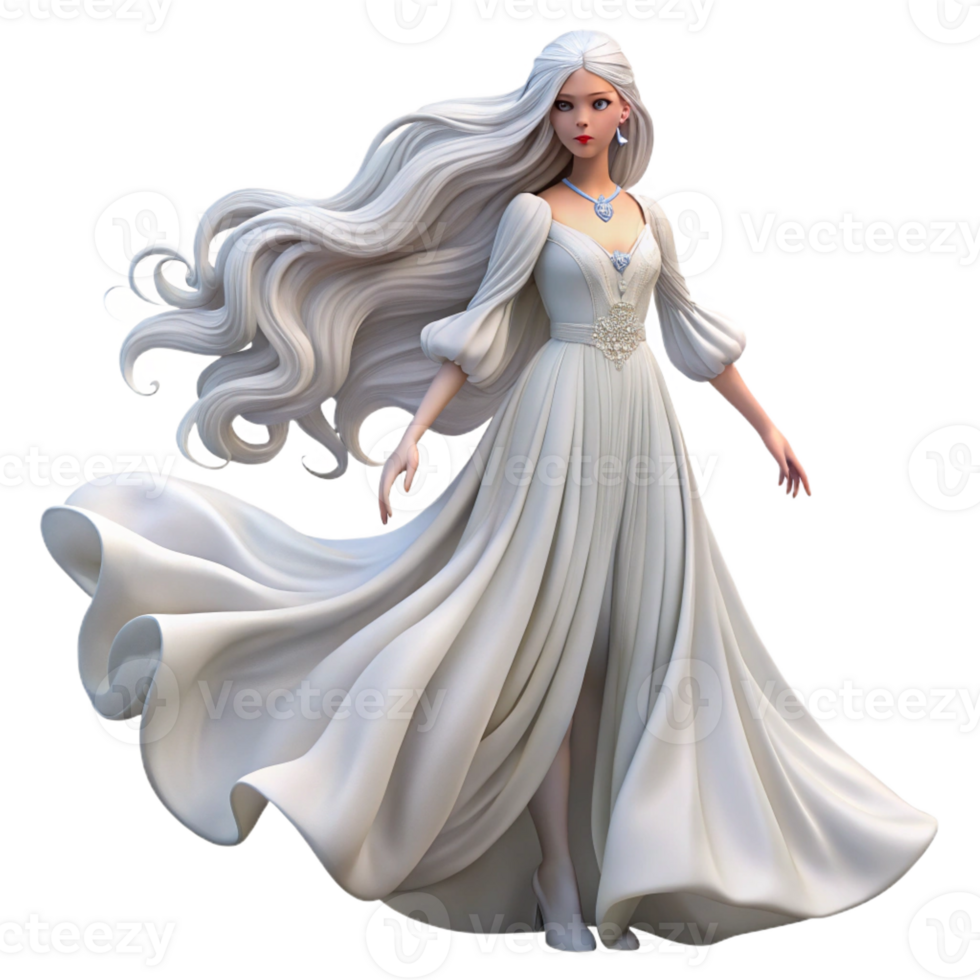 extraordinary rustic Portrait of a woman with long, flowing white hair, wearing a flowing white gown, lit by ethereal moonlight, in a romantic style high resolution png