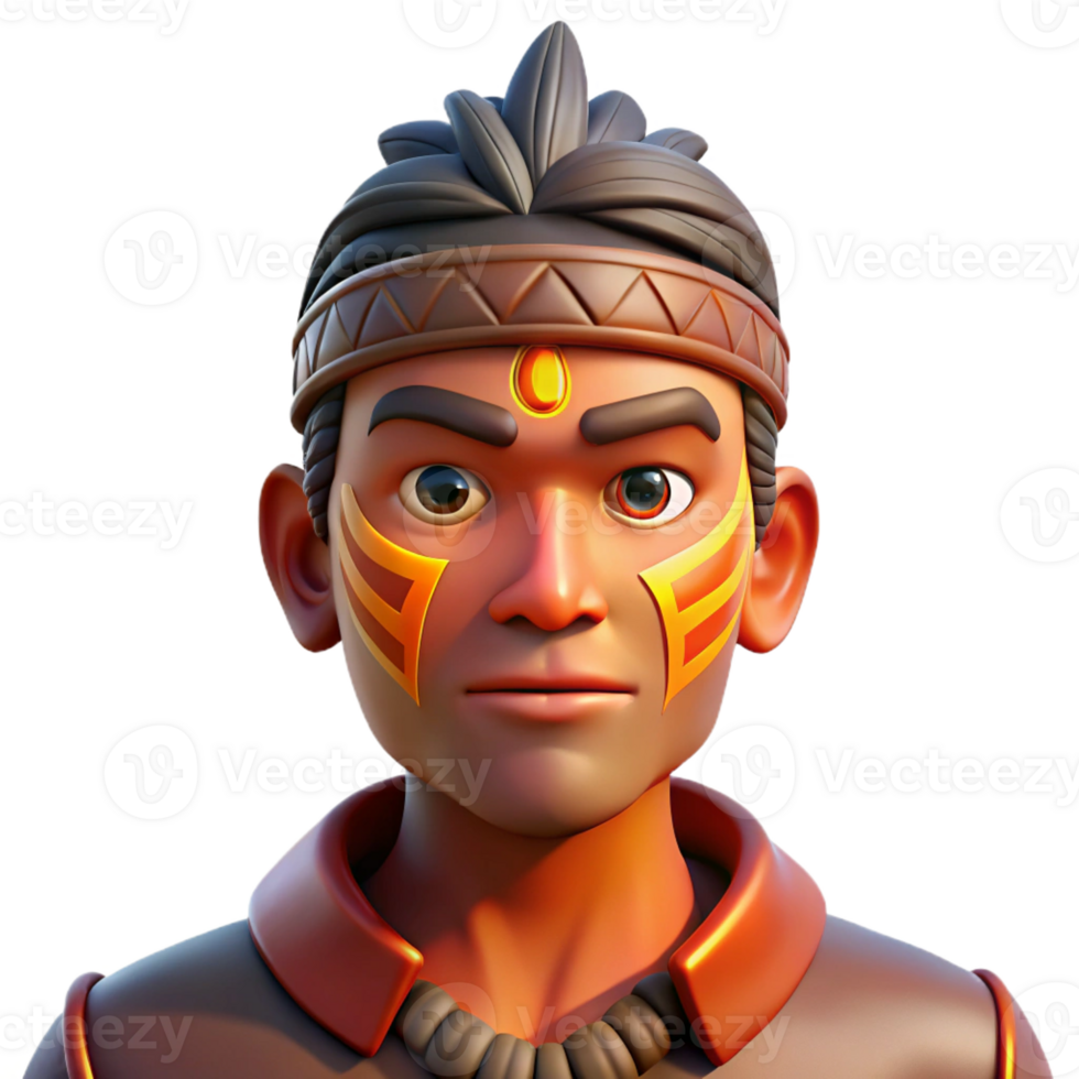 vibrant contemporary Portrait of a man with tribal face paint, wearing traditional headdress, lit by warm firelight, in a cultural portrait style original png
