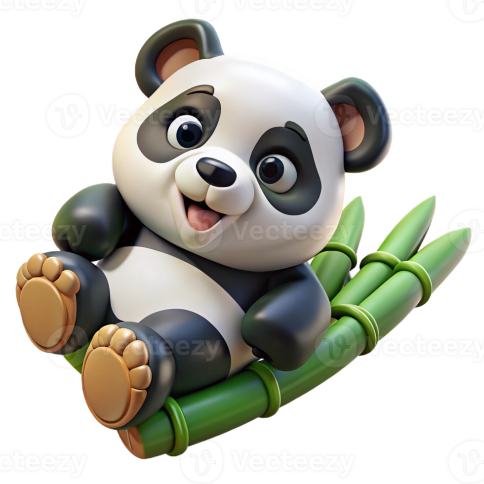 stunning abstract A playful panda cub rolling around in a patch of bamboo, lit by dappled sunlight, in a charming, cartoonish style authentic png