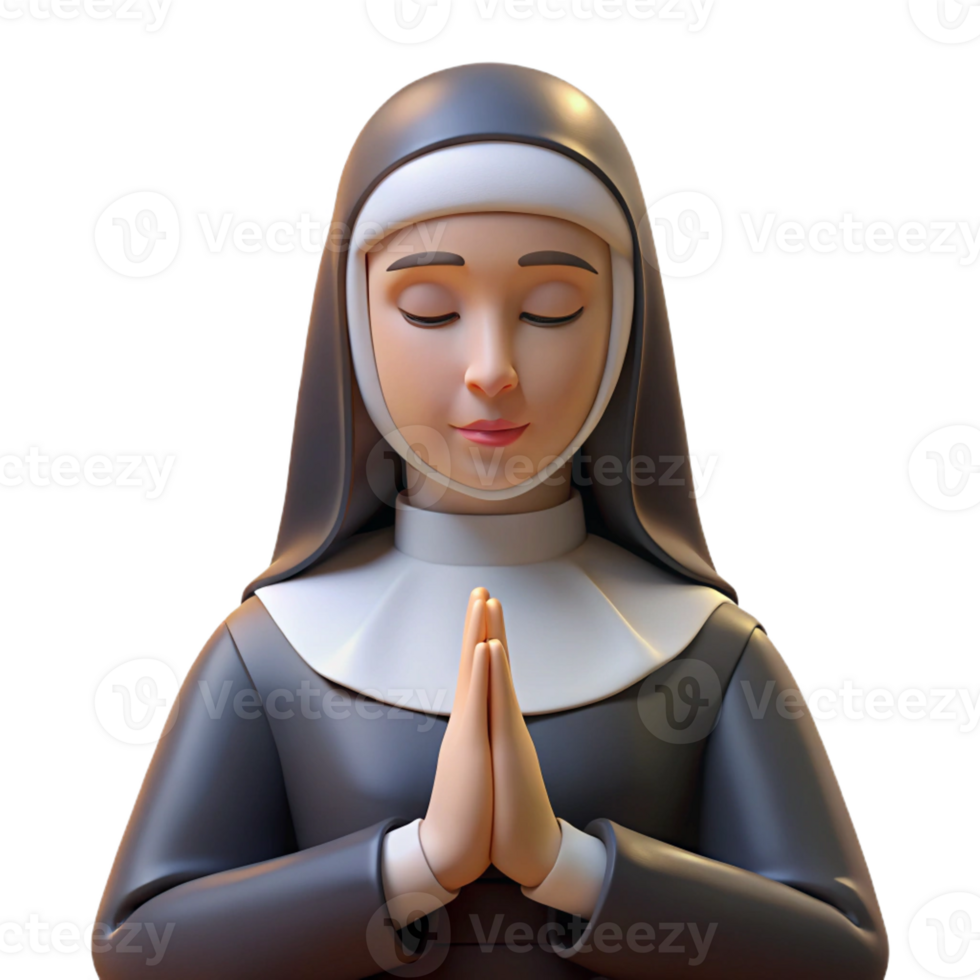wonderful vintage Portrait of a Nun in Prayer Expressing detailed png