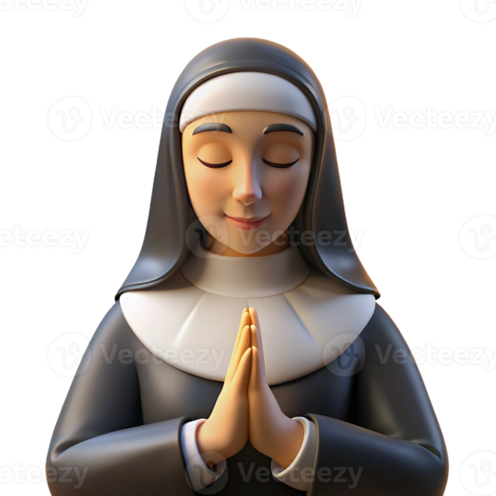 elegant vintage Portrait of a Nun in Prayer Expressing exclusive png