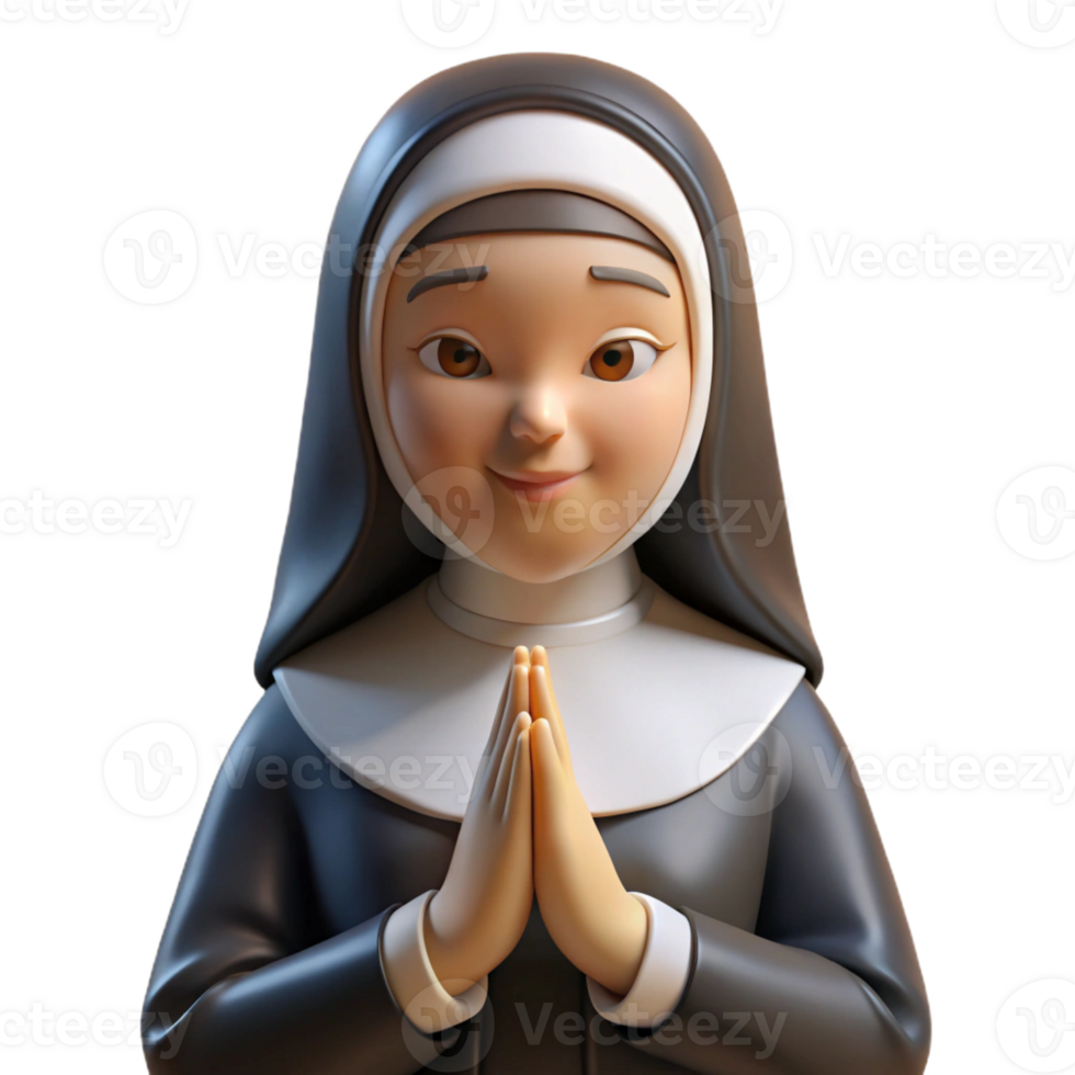 serene modern Portrait of a Nun in Prayer Expressing high resolution png