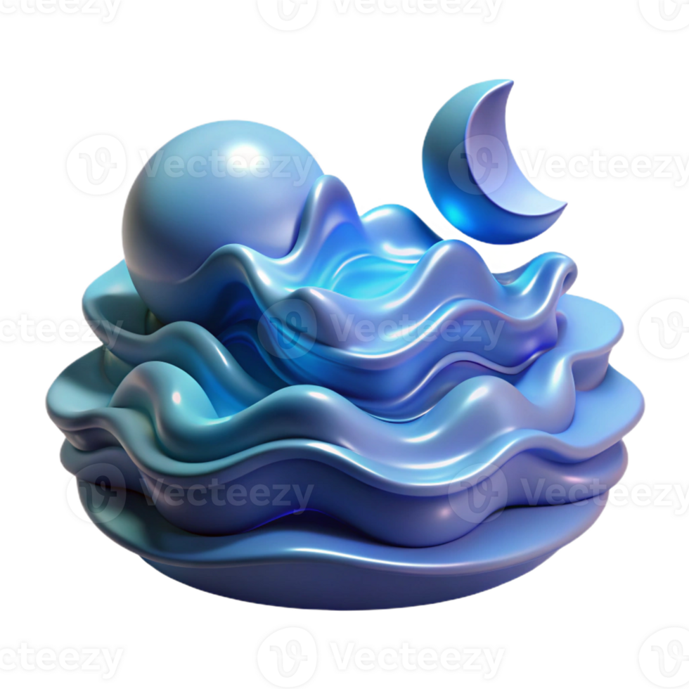 magnificent minimalist A serene, abstract representation of water, using flowing lines and cool colors, illuminated by moonlight, in an impressionist style exclusive png