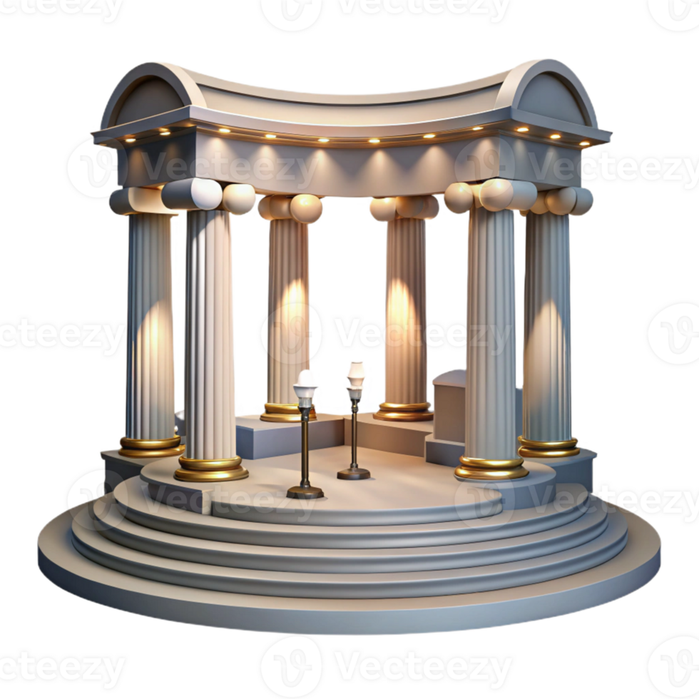dramatic traditional Greek amphitheater, marble columns, dramatic stage lighting, theatrical style professional png