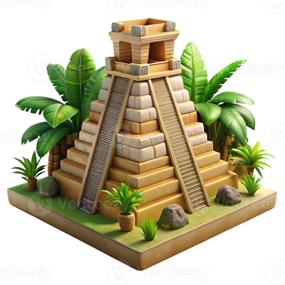 dramatic minimalist Mayan pyramid, intricate carvings, jungle lighting, archaeological style high quality png