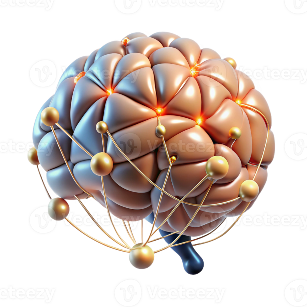 serene rustic A complex, abstract representation of the human brain, using interconnected lines and glowing nodes, illuminated by neural activity, in a scientific, abstract style high resolution png
