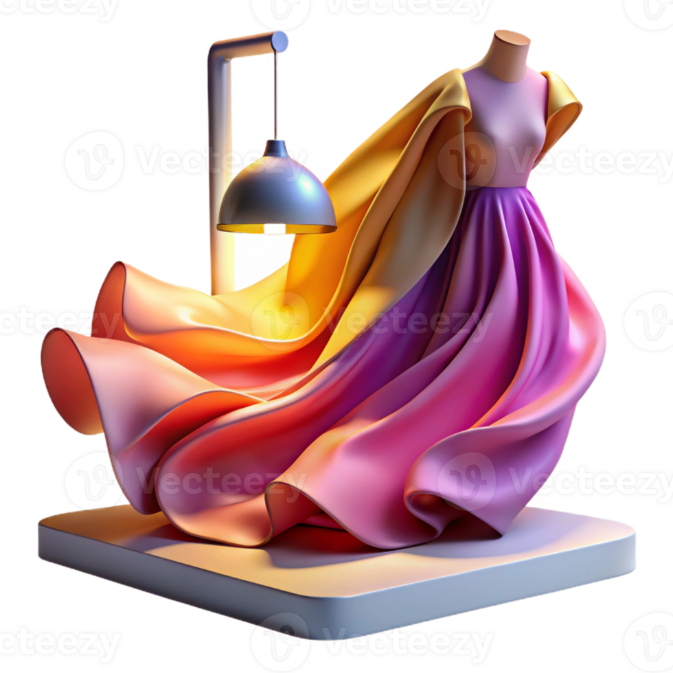dramatic minimalist An abstract representation of fashion, using flowing fabrics and vibrant colors, illuminated by runway lighting, in an Art Deco style original png