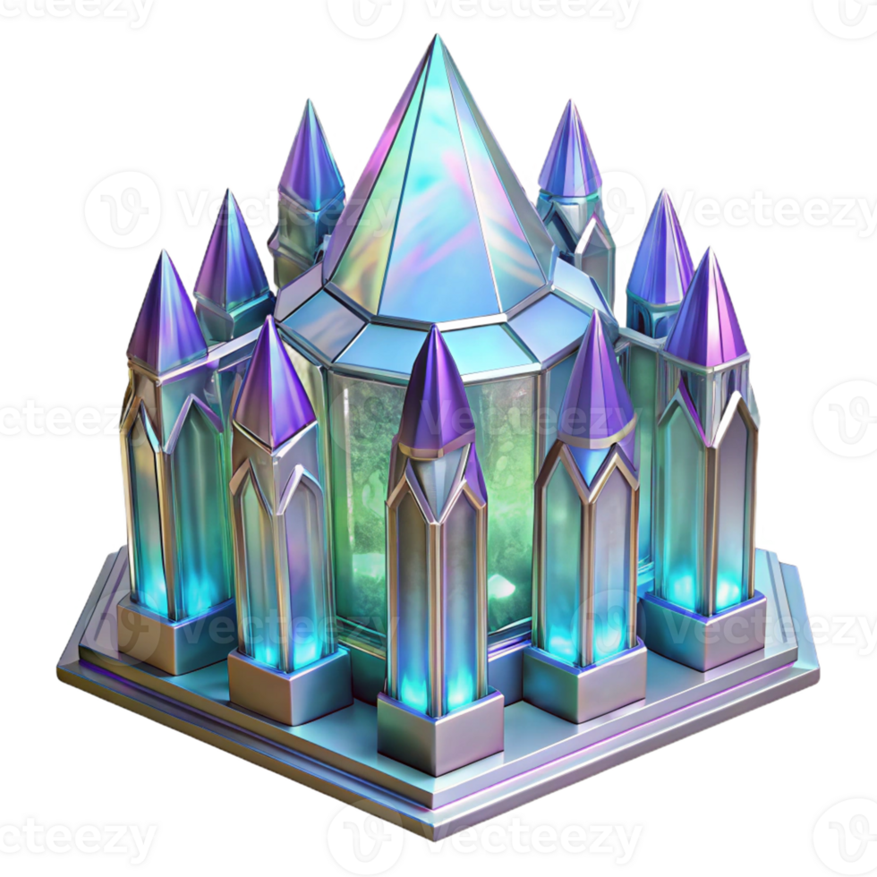 impressive artistic Crystal palace, transparent structure, iridescent lighting, fantasy style high quality png