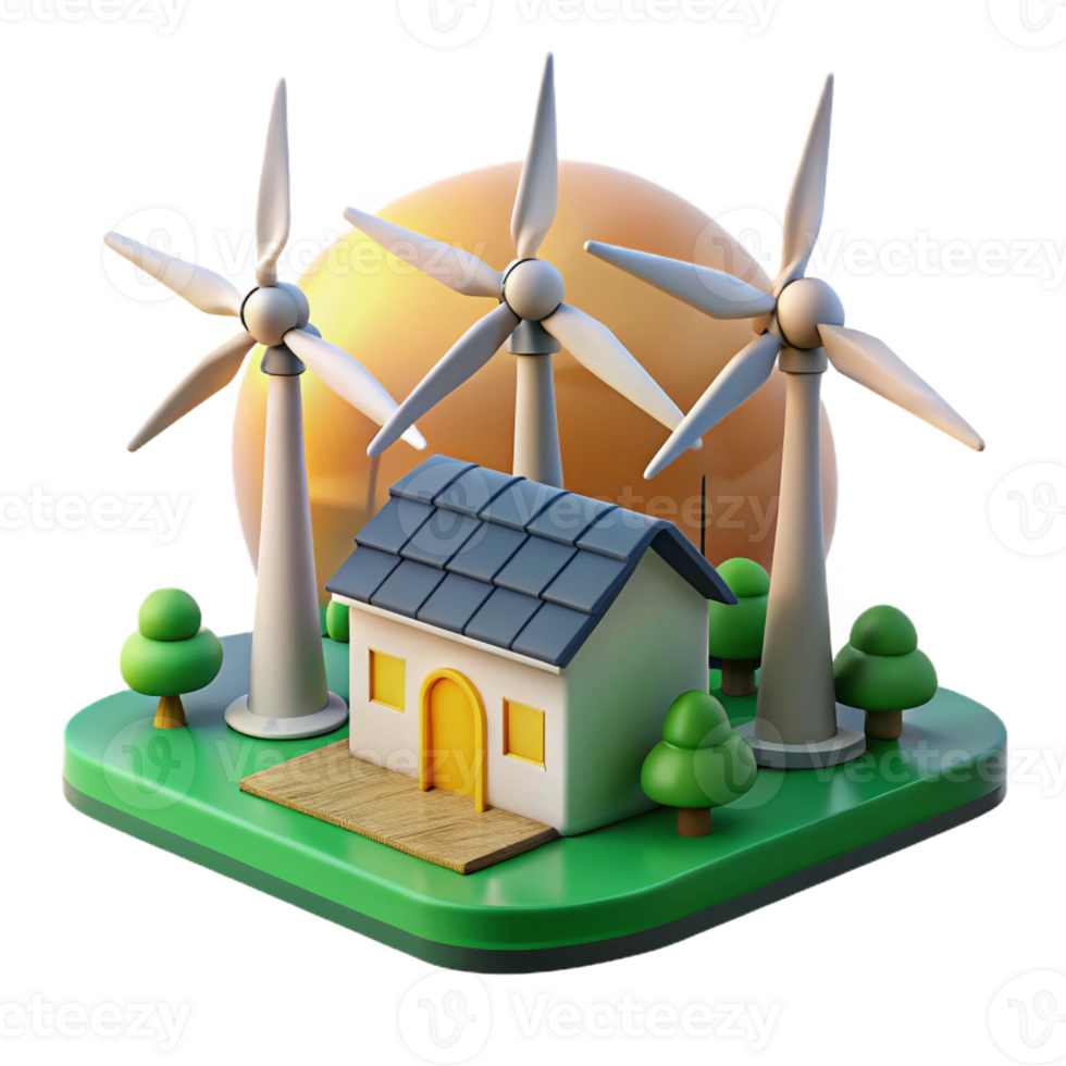 dramatic creative Windmill farm, sustainable energy, sunset lighting, rural landscape style exclusive png