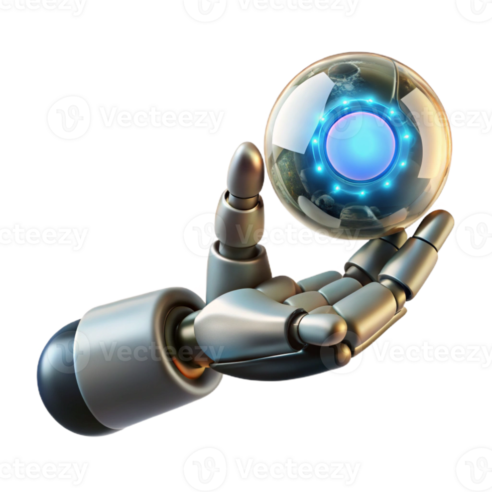extraordinary vintage A robotic hand delicately holding a glowing orb of digital data, chiaroscuro lighting, Renaissance style premium png