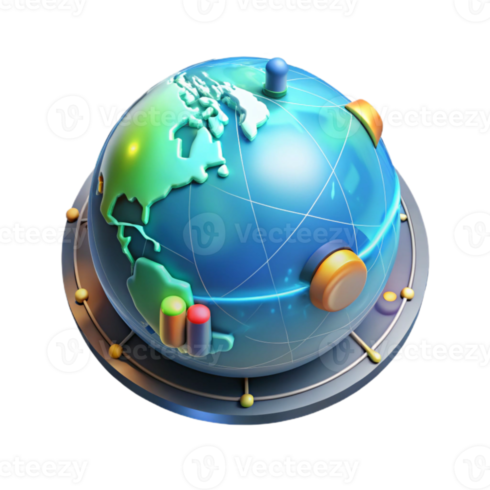 vibrant modern A holographic projection of Earth displaying real-time environmental data, dynamic lighting, infographic style genuine png