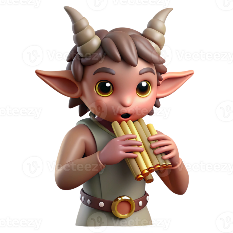 magnificent traditional A mischievous satyr playing a pan flute in a sun-drenched forest glade, rendered in a whimsical, storybook style high resolution png