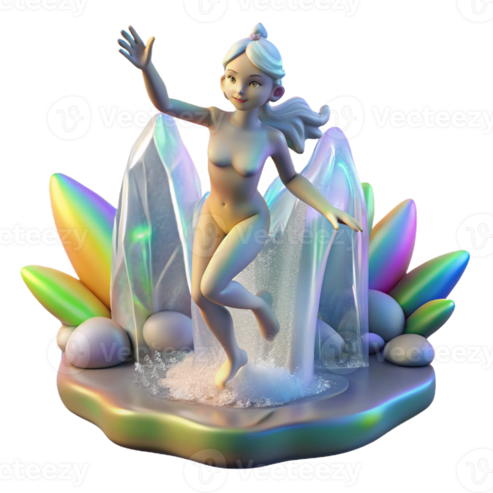 extraordinary vintage A playful nymph frolicking in a crystal-clear waterfall, illuminated by rainbows, in the style of Impressionism professional png