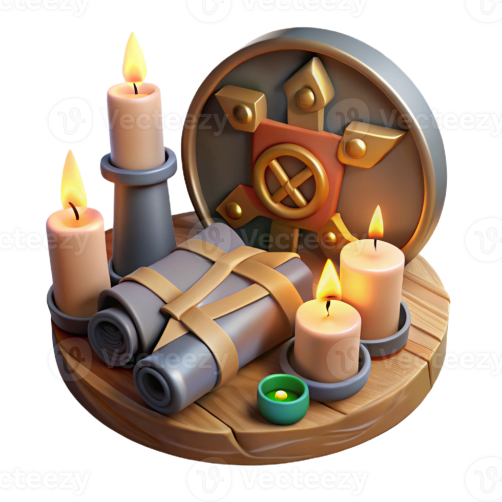 vibrant vintage A wise oracle consulting the runes, surrounded by ancient scrolls and flickering candles, in the style of medieval art original png