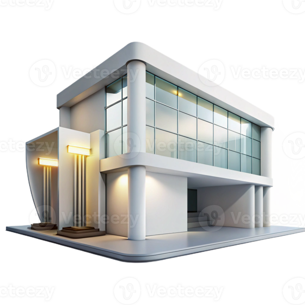 extraordinary artistic A modern art museum with sleek white walls and large glass windows, illuminated by the bright sunlight and spotlights, in a minimalist, architectural style original png