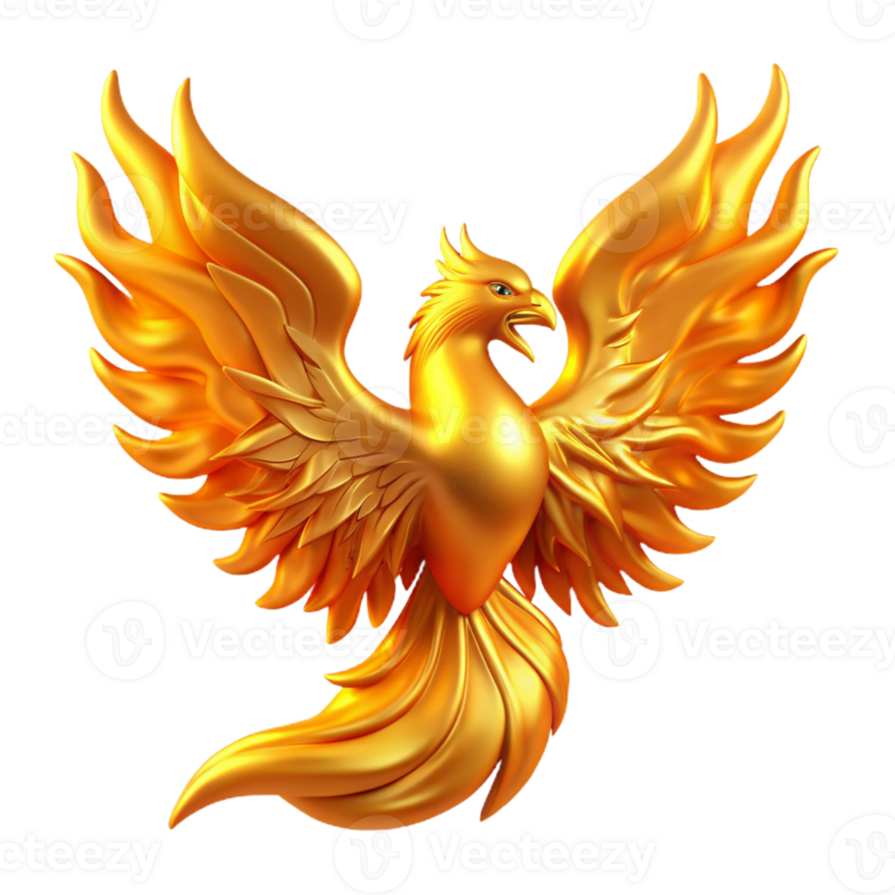 vibrant vintage A majestic phoenix rising from flames, bathed in golden light, in the style of Art Nouveau original png