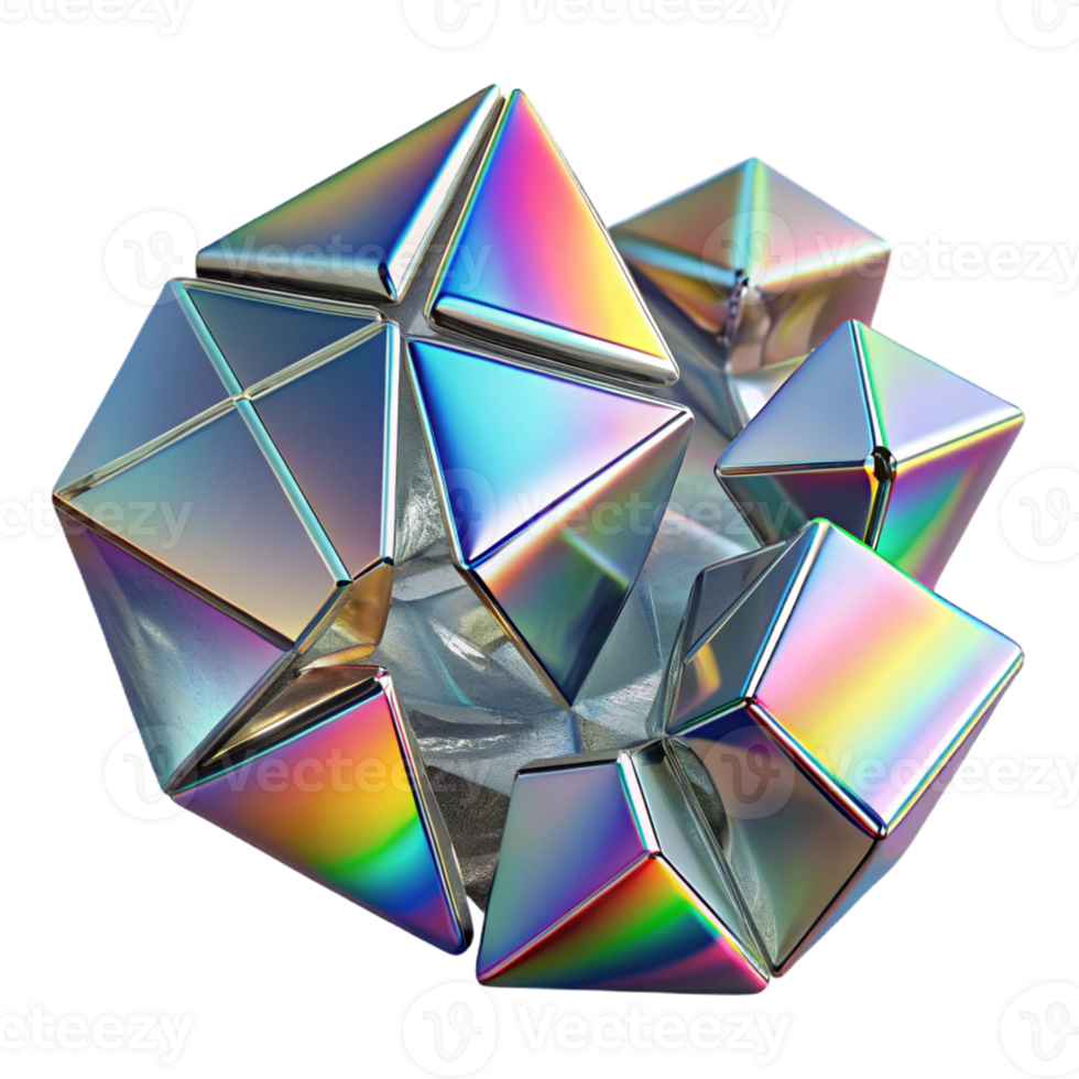 impressive minimalist Shattered fragments of mirrored glass, reflecting a distorted rainbow spectrum, in a cubist, abstract style exclusive png