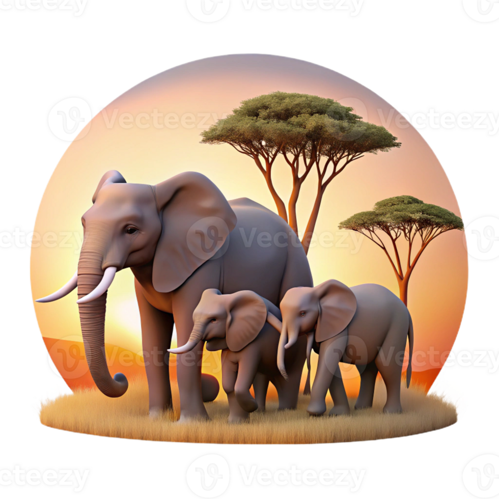 stunning contemporary A Family of Elephants Walking Across the premium png
