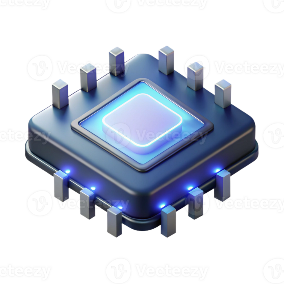 extraordinary creative A Single Glowing Microchip Floating in a high quality png