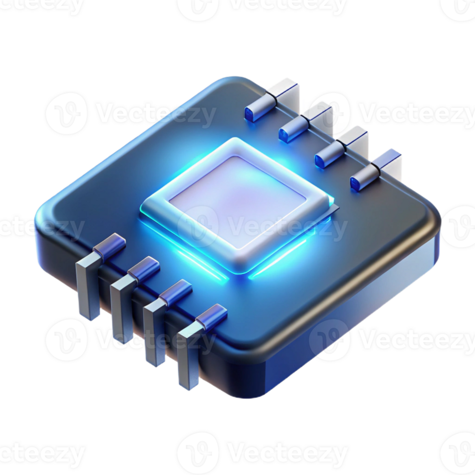 elegant vintage A Single Glowing Microchip Floating in a 4K png