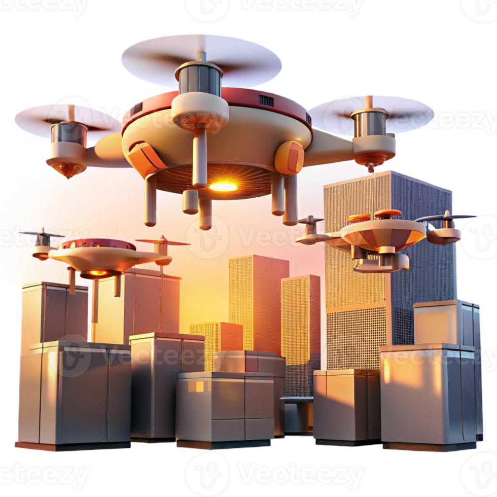 serene minimalist A Swarm of Autonomous Delivery Drones genuine png