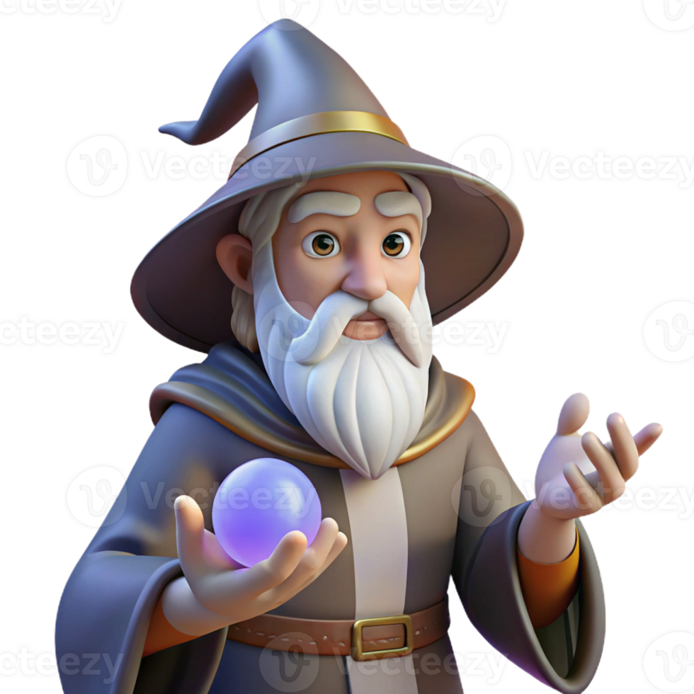 vibrant modern A Wise Old Wizard with a Long White high resolution png