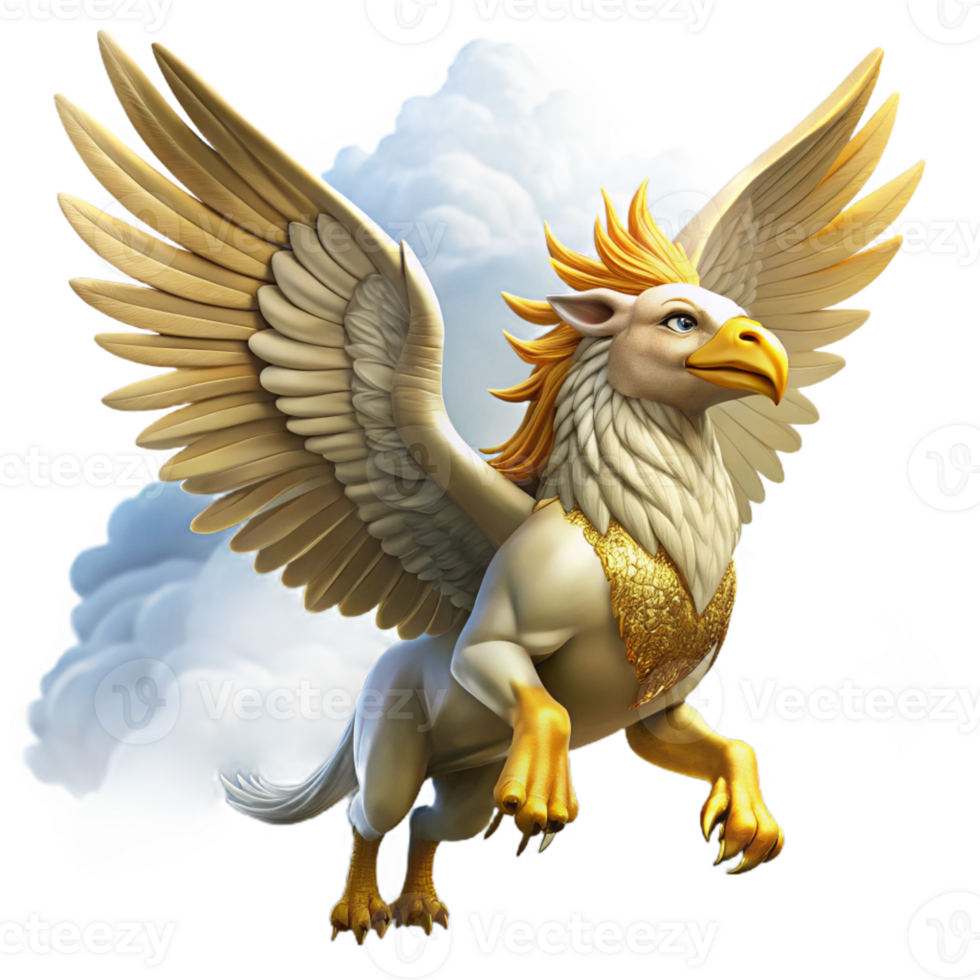 impressive vintage A Majestic Griffin with Feathers of Gold high resolution png