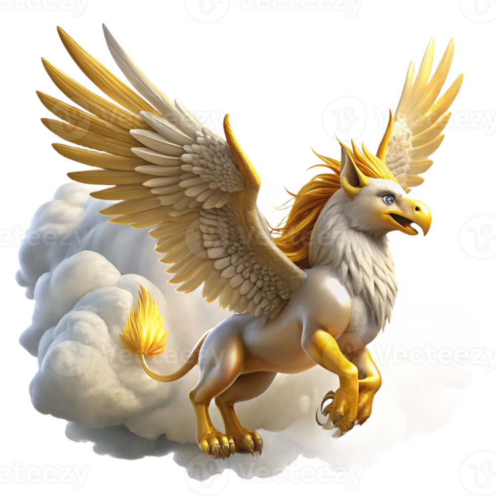 serene vintage A Majestic Griffin with Feathers of Gold professional png