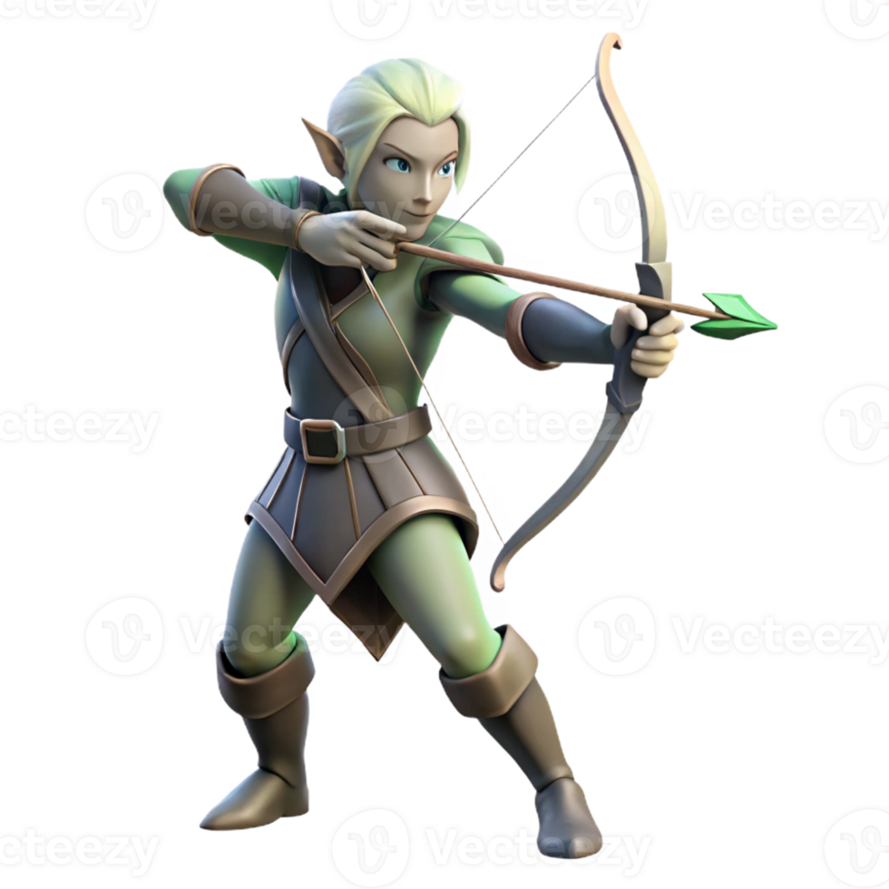 beautiful artistic A Graceful Elf Archer with a Silver Bow detailed png