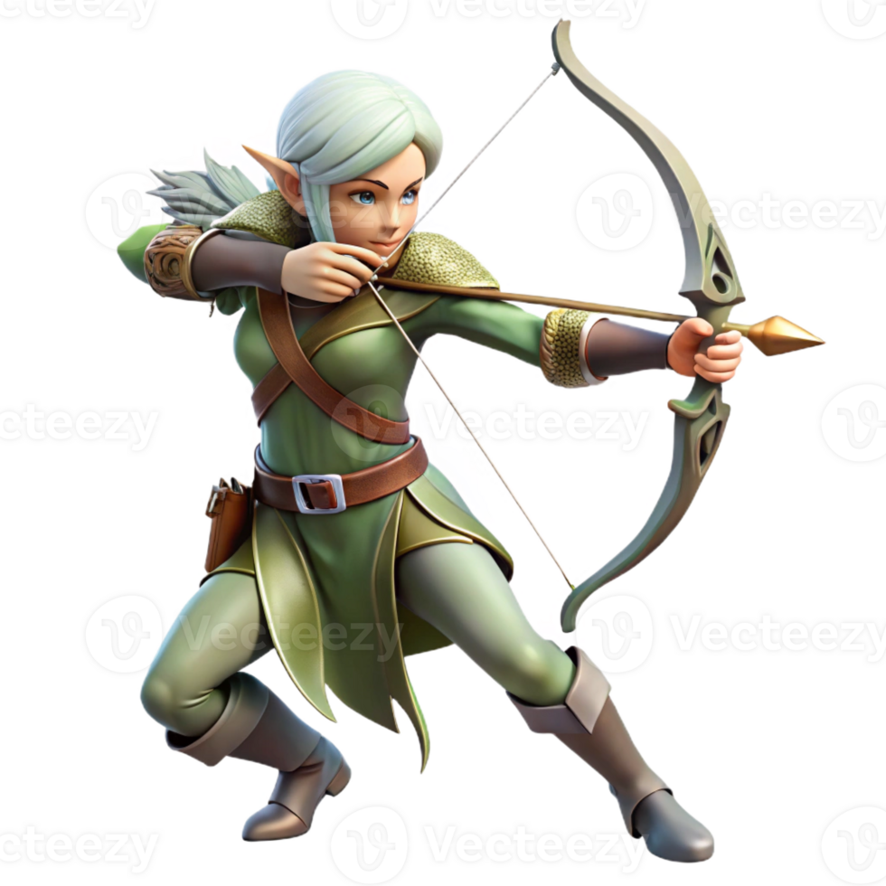serene modern A Graceful Elf Archer with a Silver Bow premium png