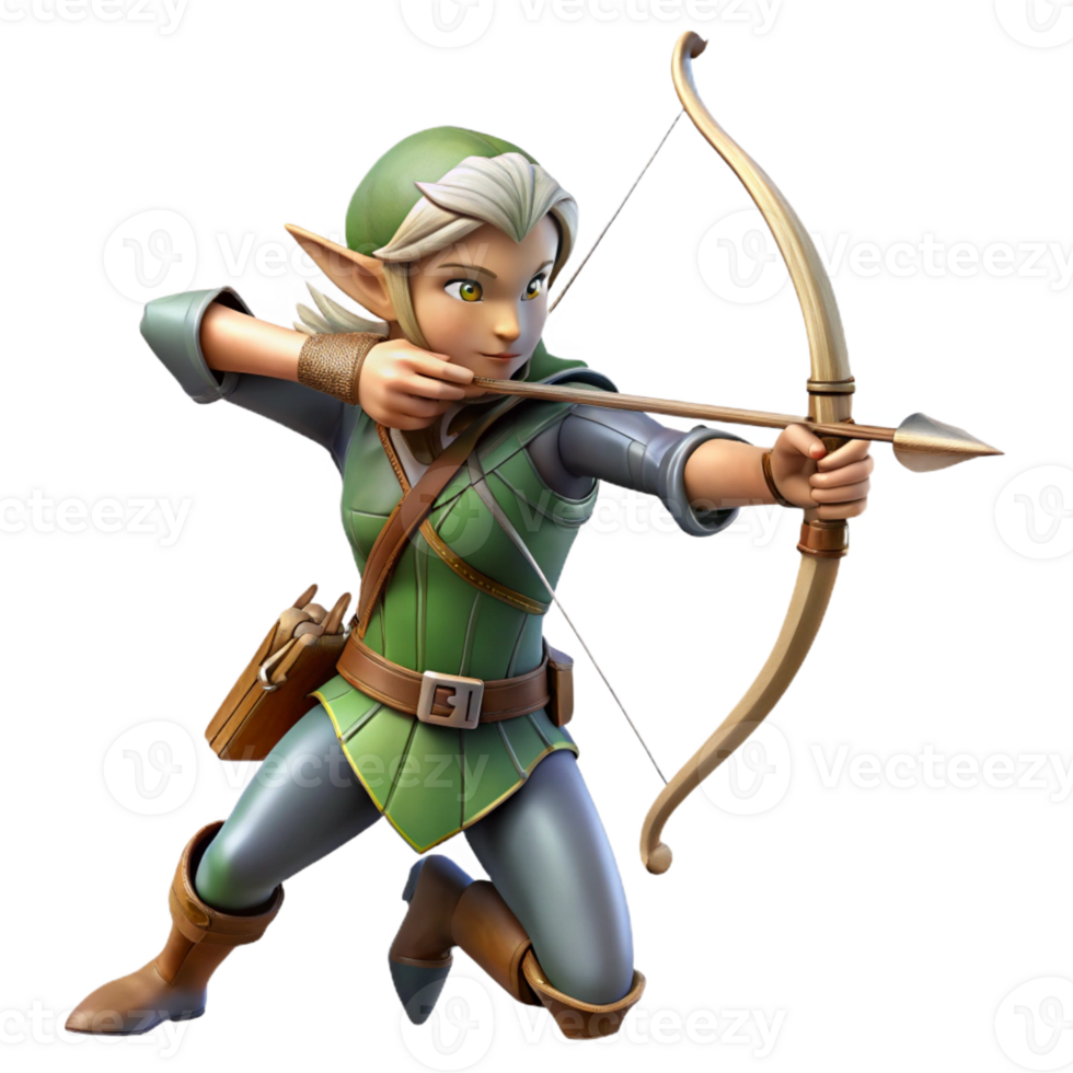 impressive modern A Graceful Elf Archer with a Silver Bow premium png