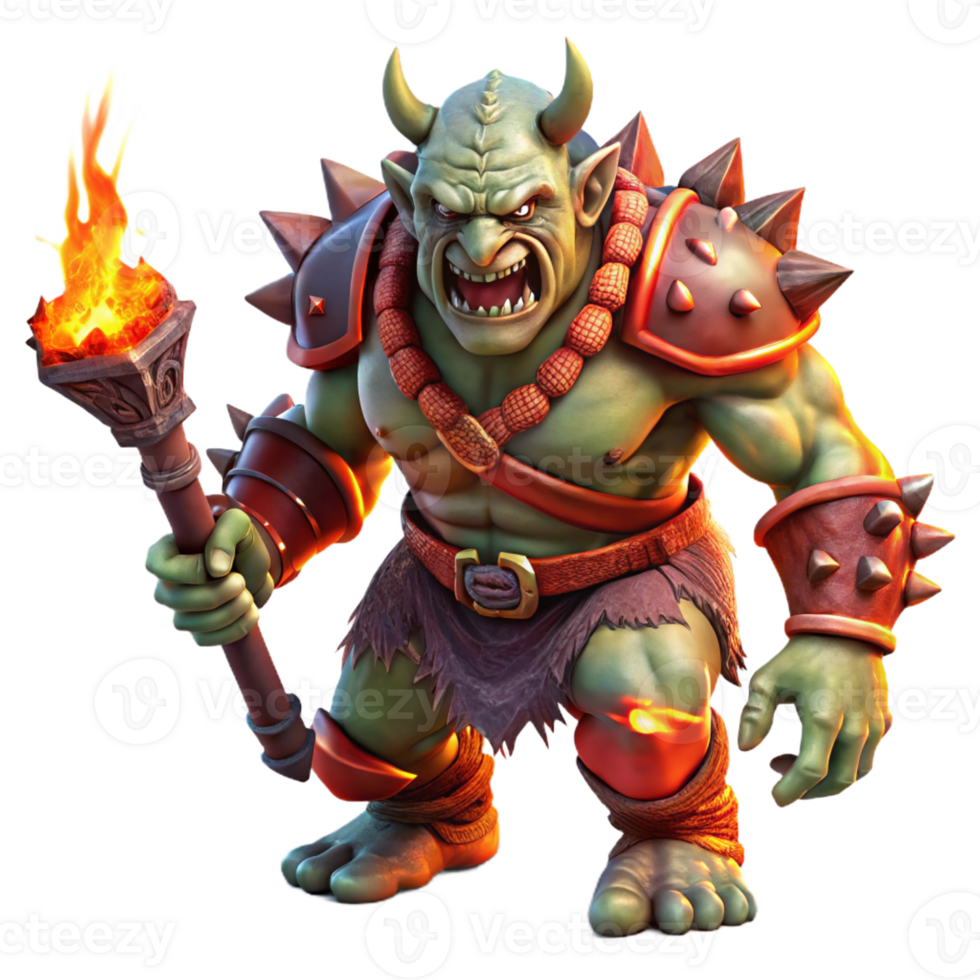 serene contemporary A Fierce Orc Warrior with War Paint and a detailed png