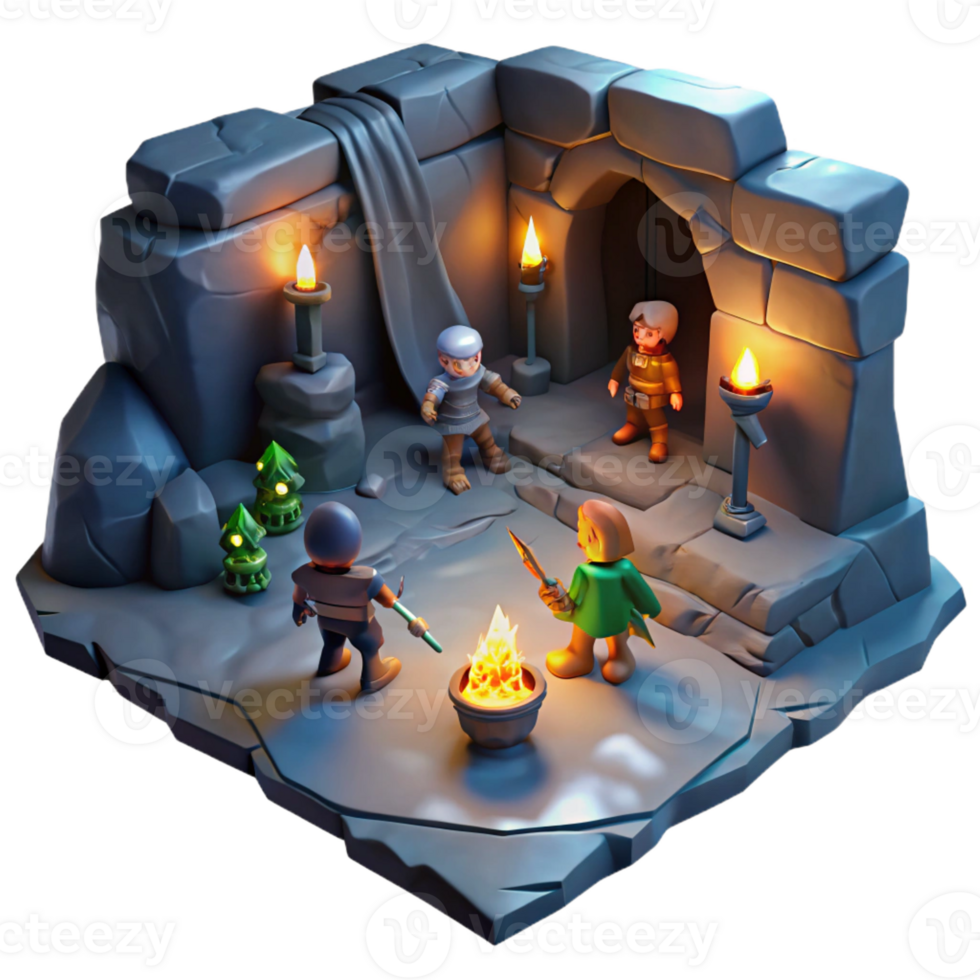 dramatic artistic A Group of Adventurers Exploring a Dark 4K png