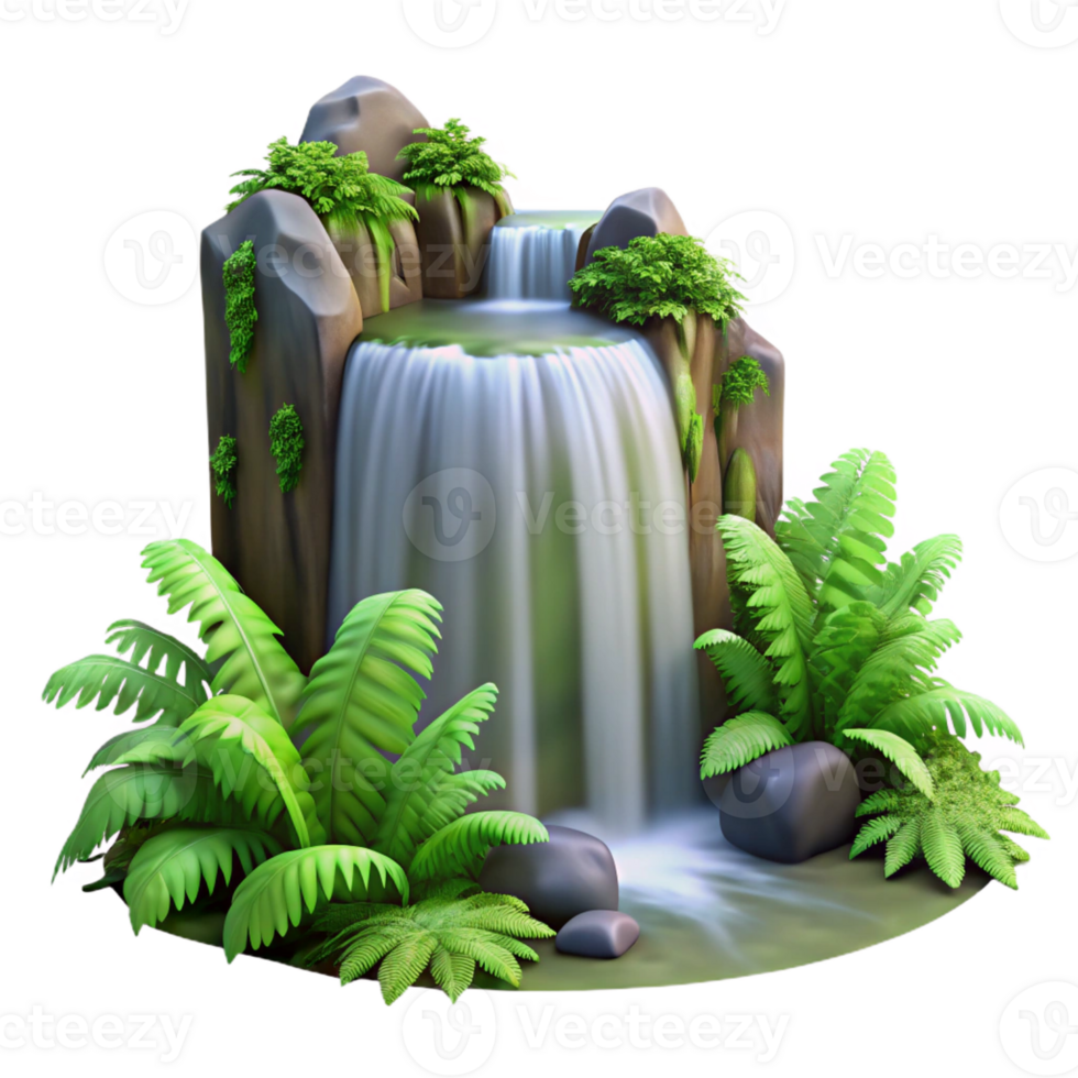 stunning abstract A Cascading Waterfall Surrounded by Lush detailed png